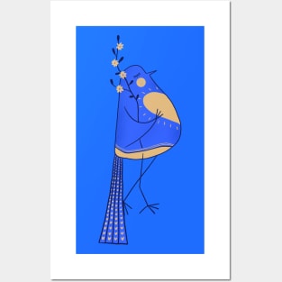 Blue love bird with yellow flowers stands for Ukraine Posters and Art